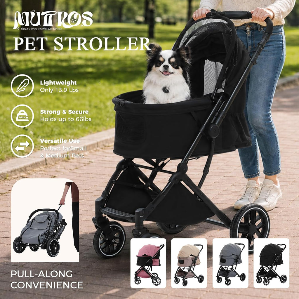 MUTTROS Pet Stroller for Dogs & Cats, 66lbs, Black