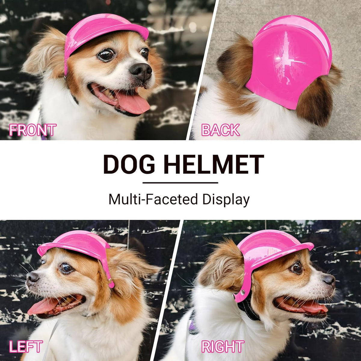Small Dog Helmet with Ear Holes - Adjustable, Lightweight, Hard Black Pet Helmet for Outdoor Activities/Motorcycle/Bike