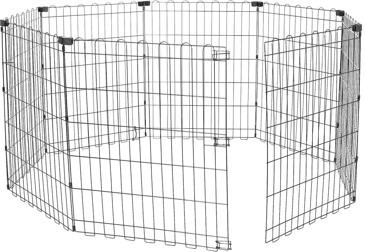 Amazon Basics Foldable Octagonal Metal Exercise Dog Playpen - Indoor/Ou, , Blacktdoor, No Door, Small (8 Panels, 24 x 30), Easy to assemble, store, and customize, 30" - Small, Black