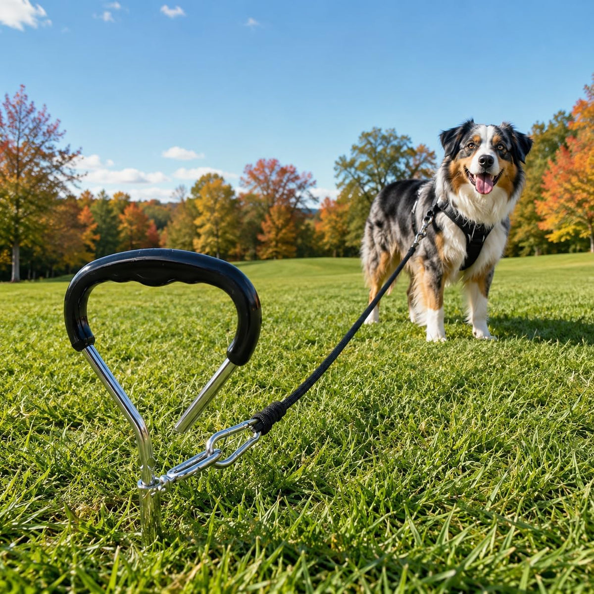 16-Inch Heavy-Duty Dog Tie-Out Stake – 9mm Solid Steel Spiral Dog Anchor with 360° Tangle-Free Ring & Soft-Grip Handle – Easy-to-Install Ground Stake for Yard, Camping & Outdoor Use