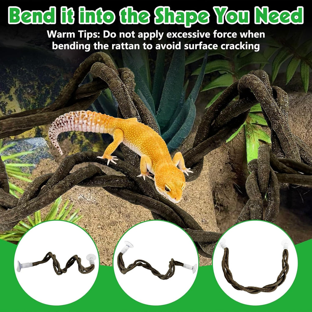 Bendable Reptile Vines with Suction Cups Artificial Reptile Climbing Jungle Vine Gecko Climbing Branches Terrarium Decoration for Gecko Habitat (19.7In, 2PCS)