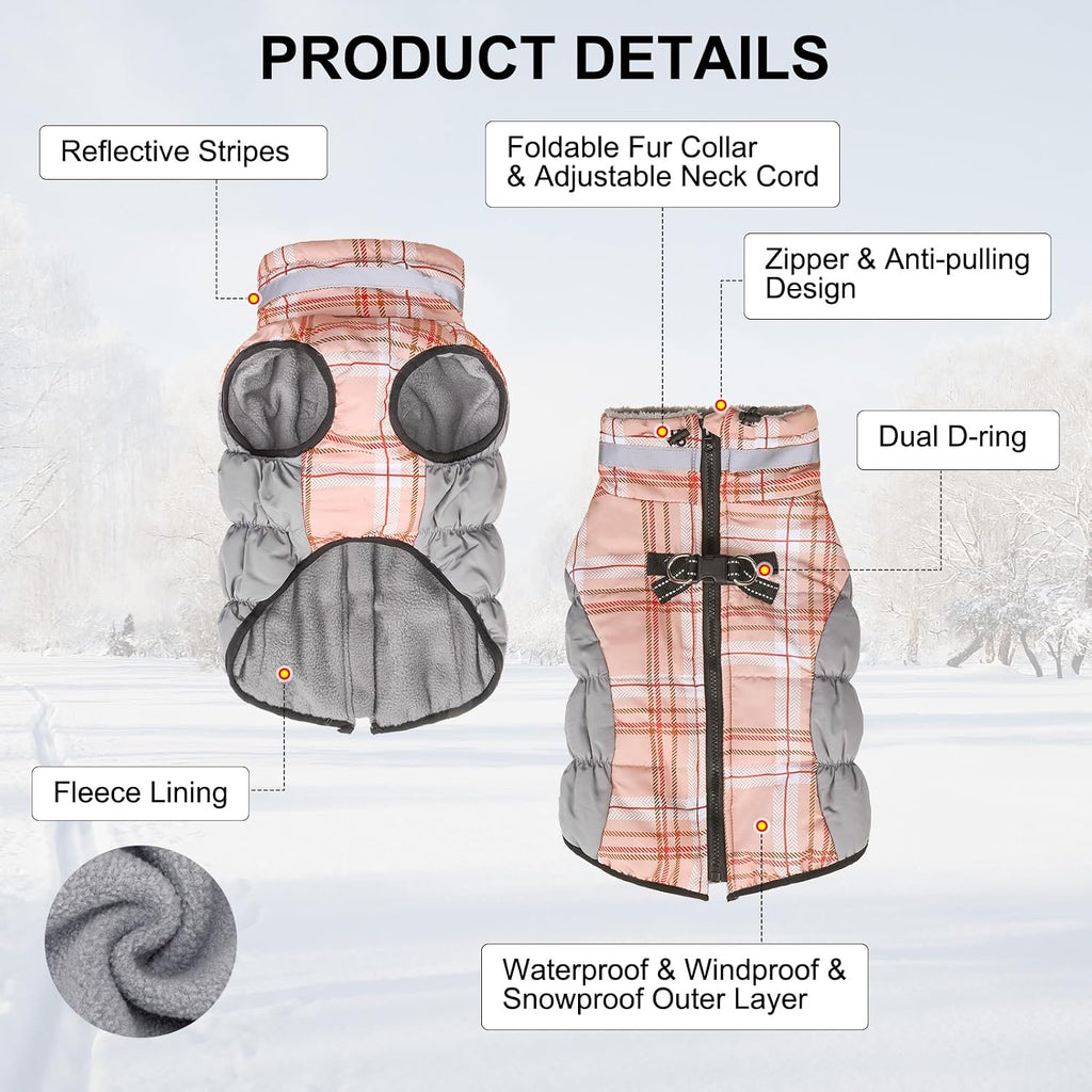 BEAUTYZOO Dog Winter Coat with Harness Built in, Waterproof Puffer Jacket