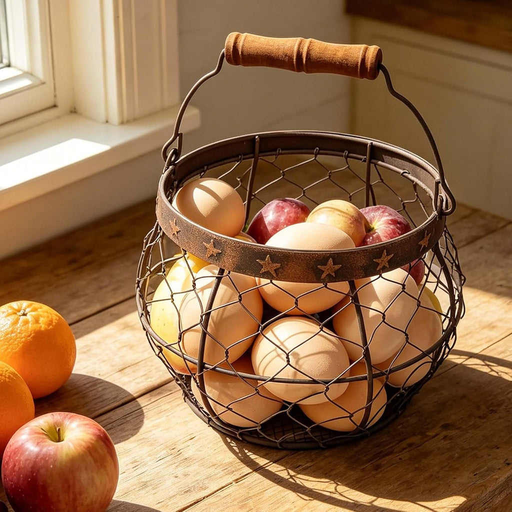 Star Farmhouse Wire Egg Basket for Gathering Fresh Eggs