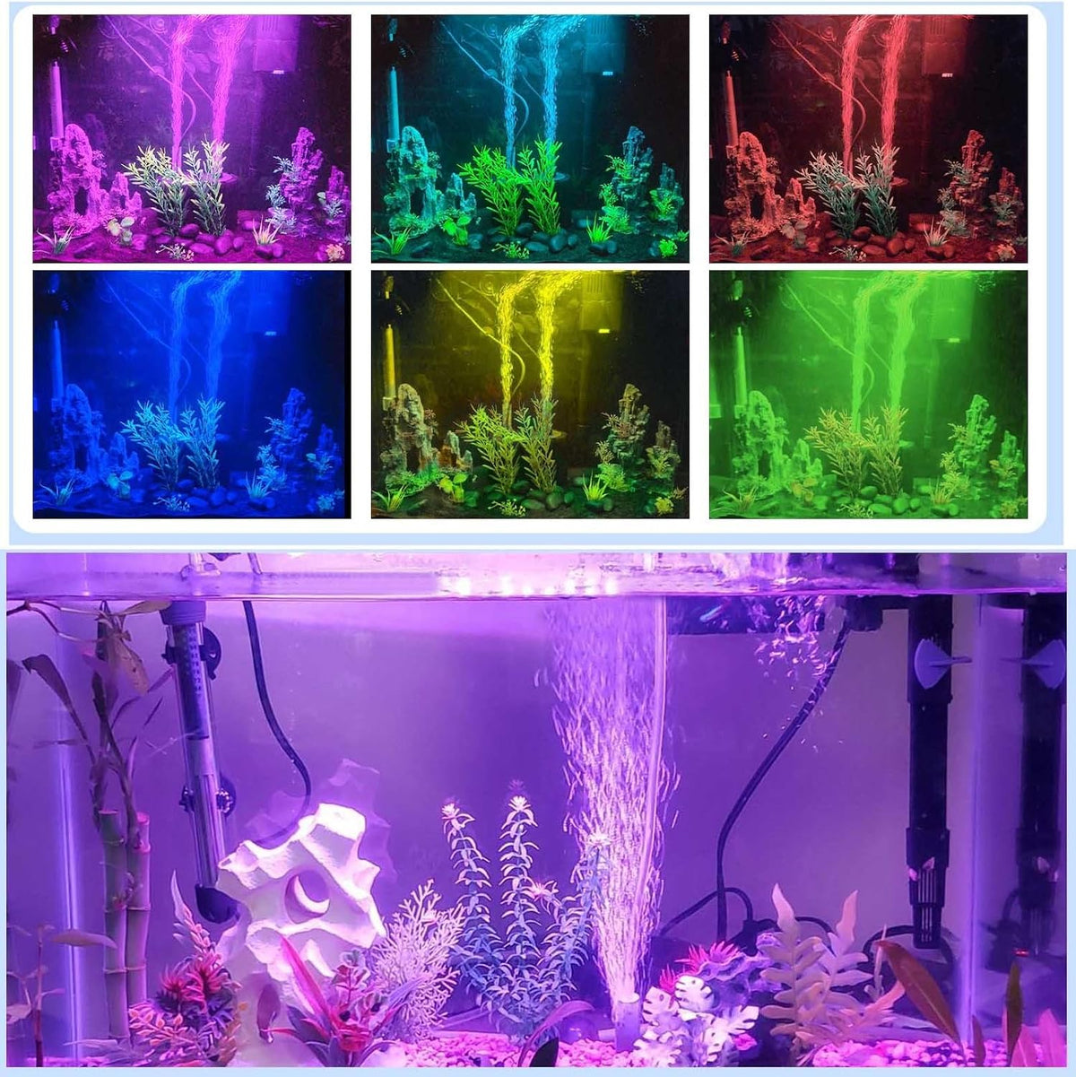 15 inches LED Aquarium Light, Fish Tank Light Underwater Light Submersible Crystal Glass Lights, 21 LED Beads 16 Colors 4 Modes Brightness Adjustable Memory Function IP68 Waterproof, 15"