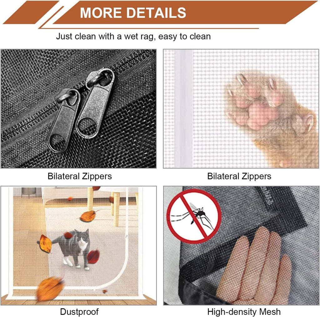 Upgraded Reinforced Pet Screen Door Thickened Cat Resistant Mesh Screen Door for Living Room, Bedroom, Patio, Dog Cat Scratch Proof Screen with Zipper Closure (Fits Door Size up to 32''x 80'', Black)