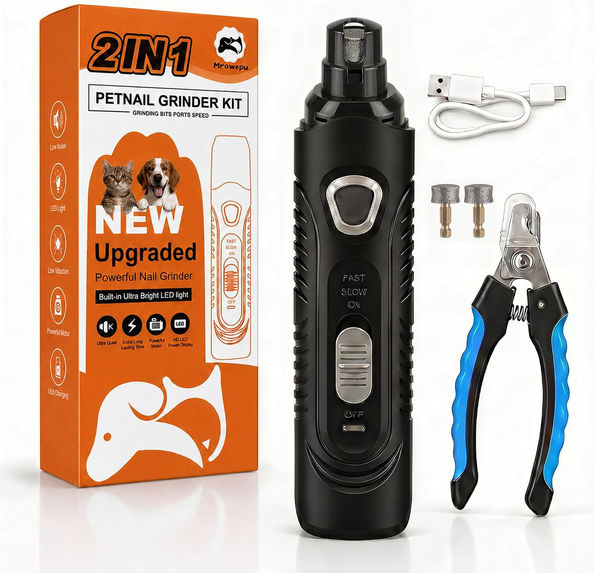 Dog Nail Grinder Whisper Quiet LED & Safe for Sensitive Dogs Cats