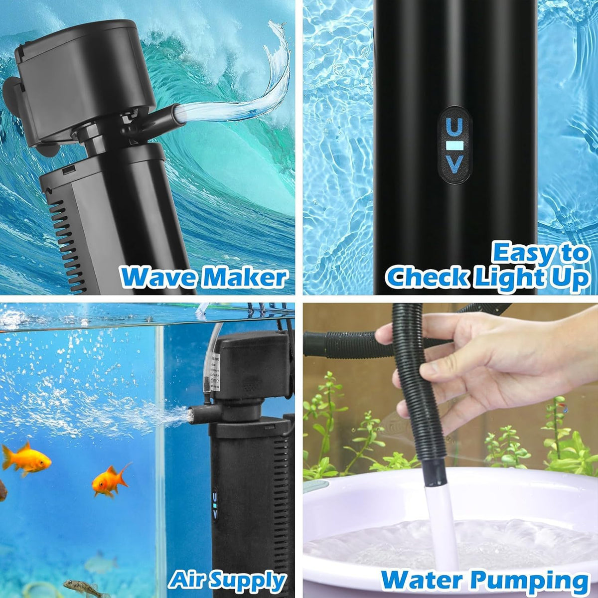 TARARIUM U-V Aquarium Filter for Fish Turtle Tank,Medium fit 20-75Gal