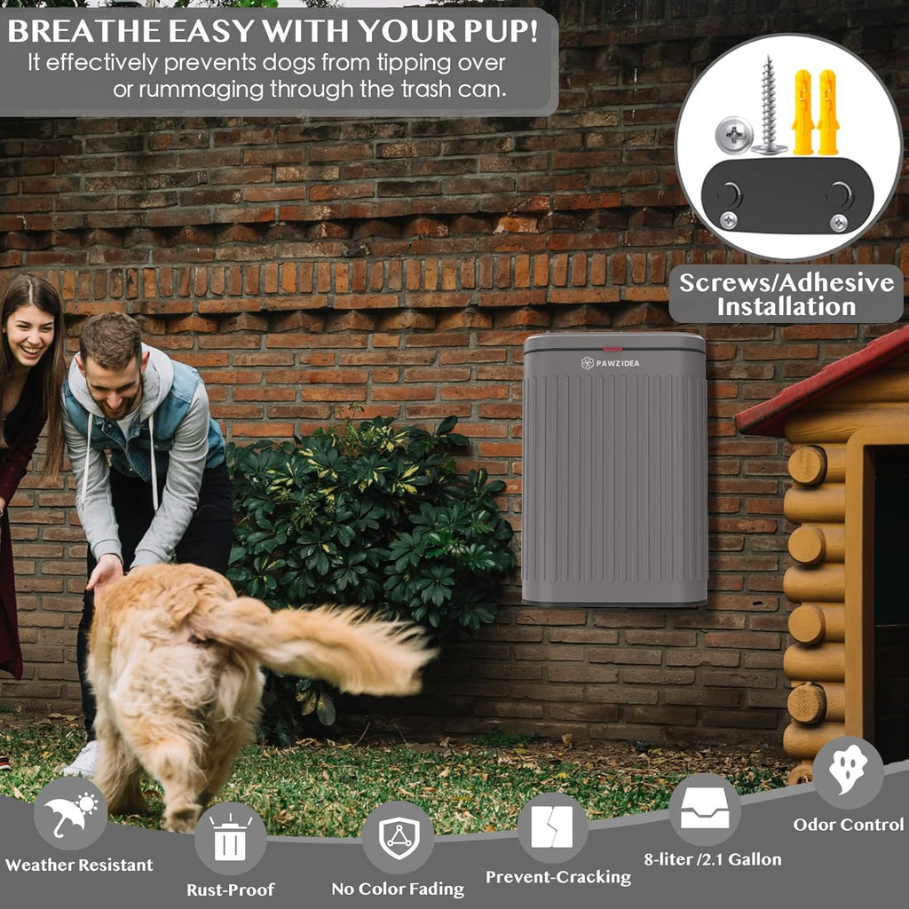 PAWZIDEA Wall Mount Dog Poop Trash Can Outside Odor Control, 2.1 gal. Small