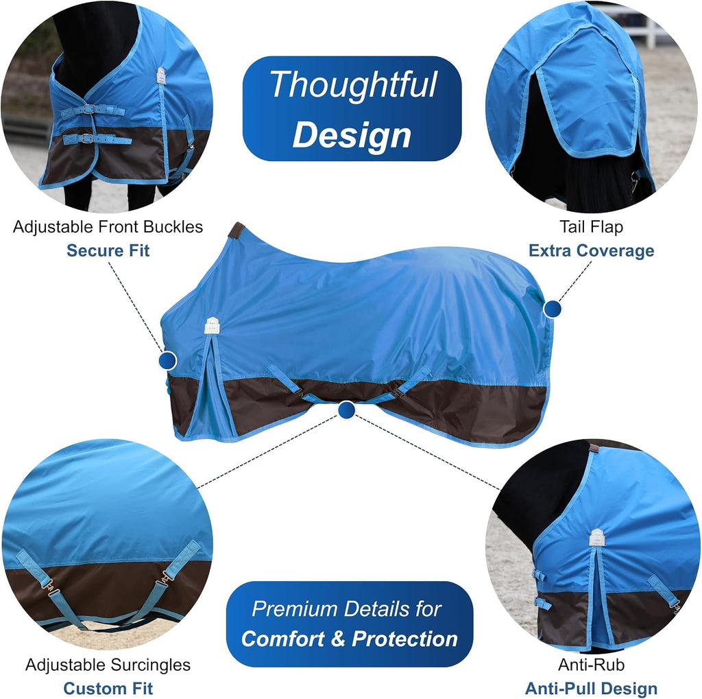 BARN & STABLE 420D Ripstop Lightweight Horse Turnout Sheet, No Fill, Water-Resistant & Breathable Horse Blanket for Spring and Mild Weather, with Anti-Rub Fleece Withers