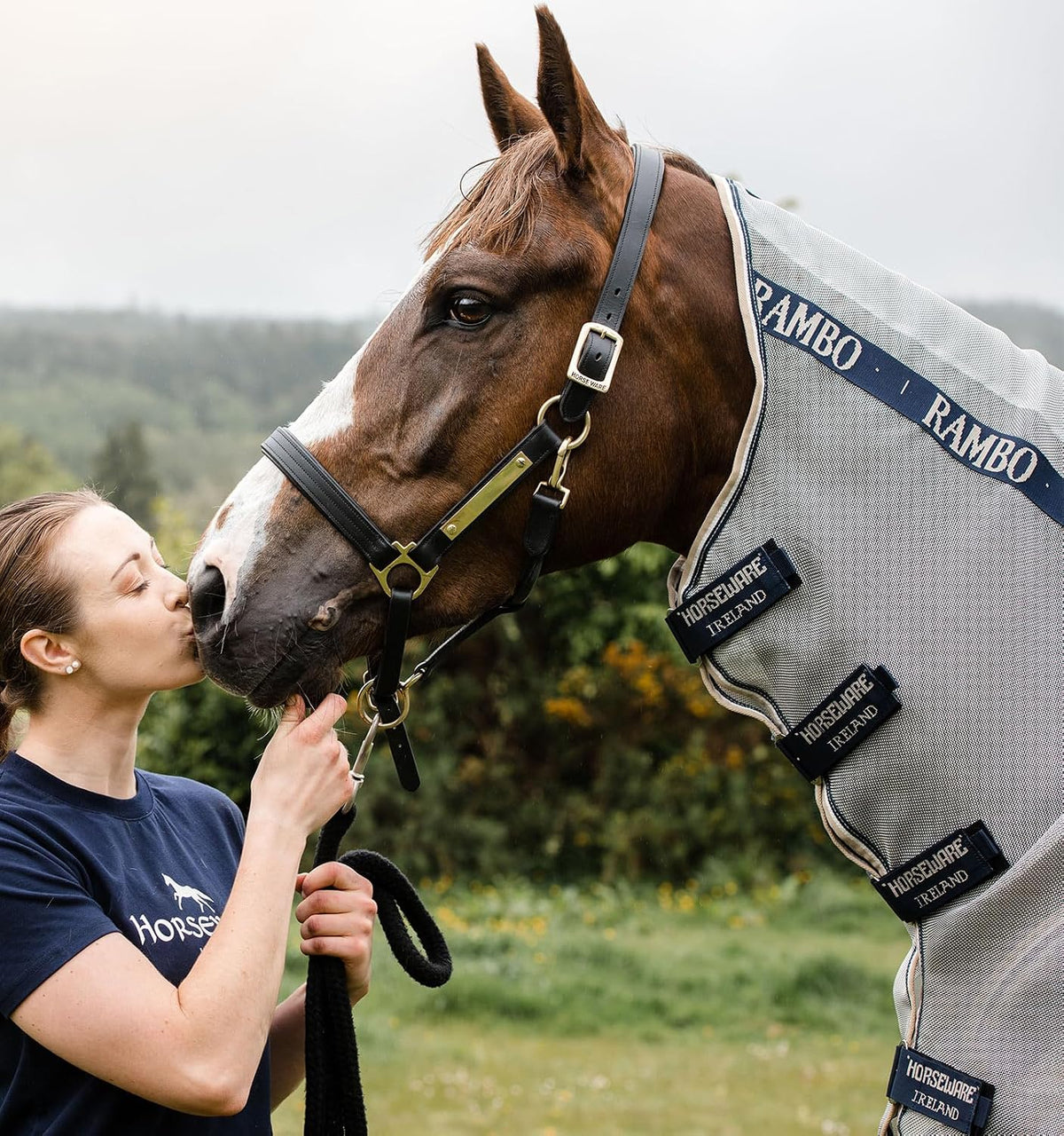 Horseware® Rambo® Protector Fly Sheet - Silver/Navy & White & Beige, 60 inches