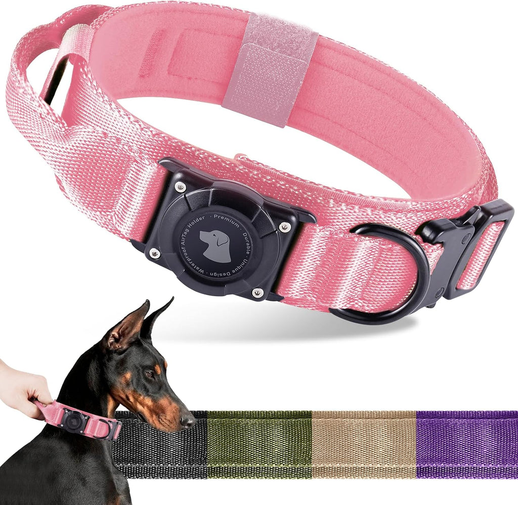 2026 Upgrade Waterproof Tactical AirTag Dog Collar, Built in AirTag Holder