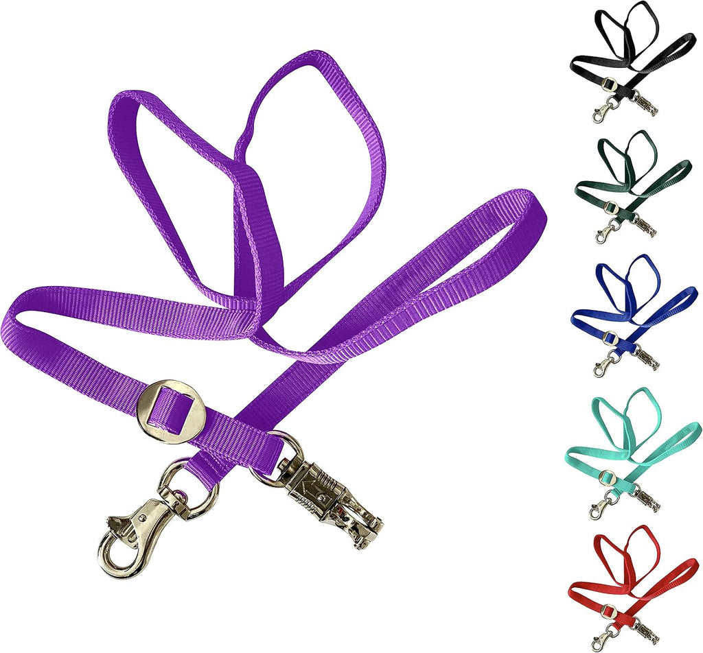 Majestic Ally Double Thick 36" to 72" Trailer Tie for Horse Haulage, Cross tie with Adjustable Buckle, Panic Snap and Bull Snap – 1" Wide by 36" to 72" Long (Purple)
