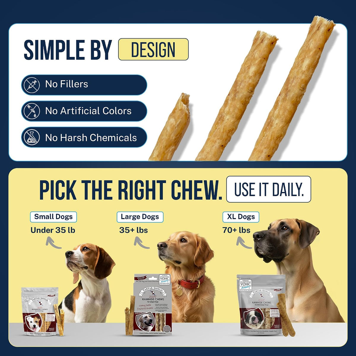 Tartar Shield® Soft Rawhide Dental Chews, Small Dogs, VOHC Accepted, 30 ct