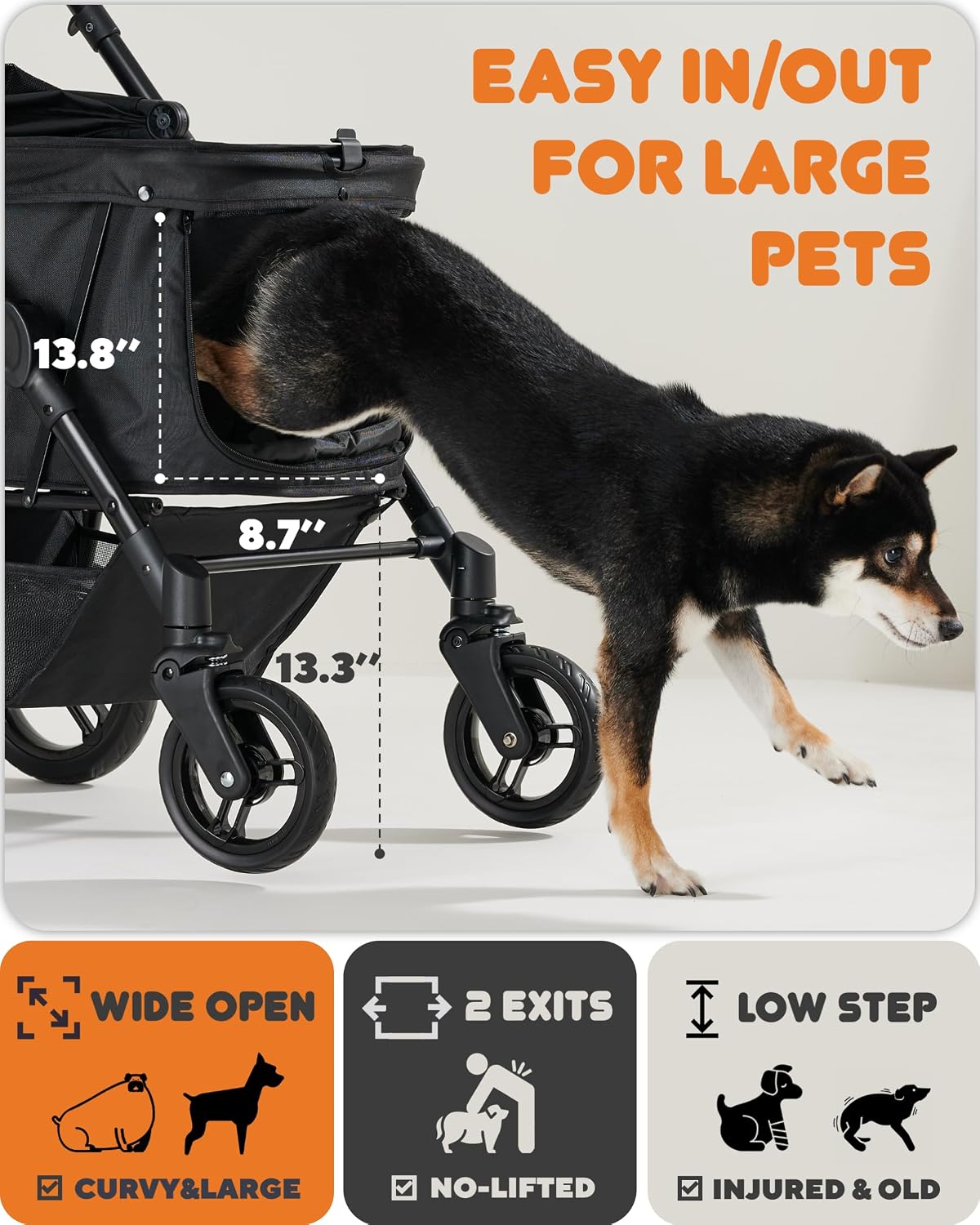 Zoosky Dog Stroller for Medium & Large Dogs, Pet Stroller for 2 Small Dogs