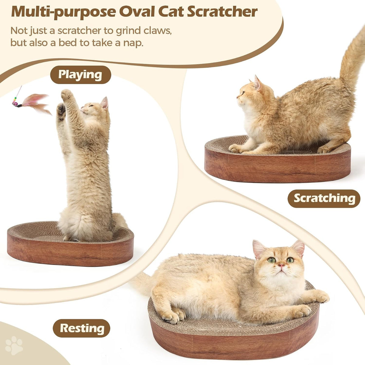 ComSaf Cat Scratcher Bed, Oval Cardboard Scratching Board for Indoor Cats