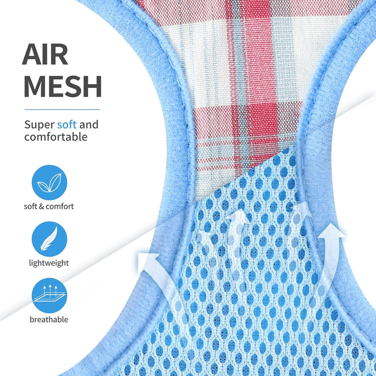 voopet Extra Small Dog Harness and Leash Lightweight Cat Comfort Padded Soft Mesh Vest Step in dog harness No Pull No Choke Reflective Small Plaid Girl & Boy Puppy Kitty Walking Harness, Blue XS