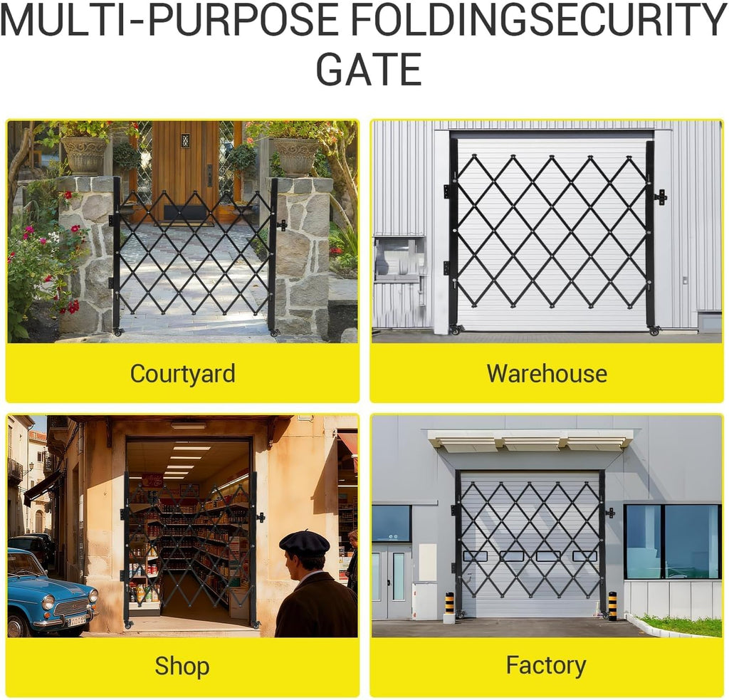 Heavy-Duty Double Folding Security Gate, 87"x150", Black