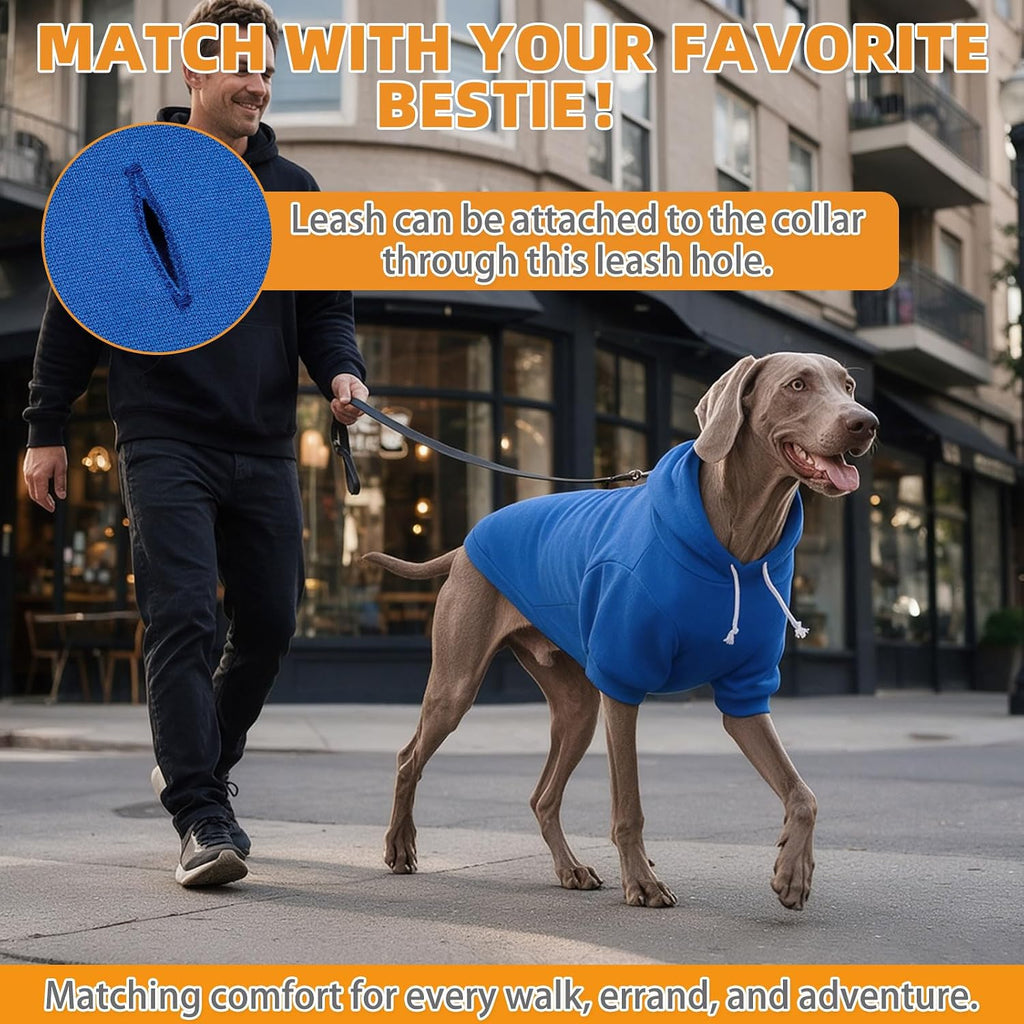 KOOLTAIL Dog Hoodie for Large Medium Small Dogs,Soft and Warm Pet Sweater with Leash Hole and Pocket Boy Girl,Puppy Fall Winter Jacket Clothes,French Pitbull Cold Weather Coat Sweatshirt,Blue L