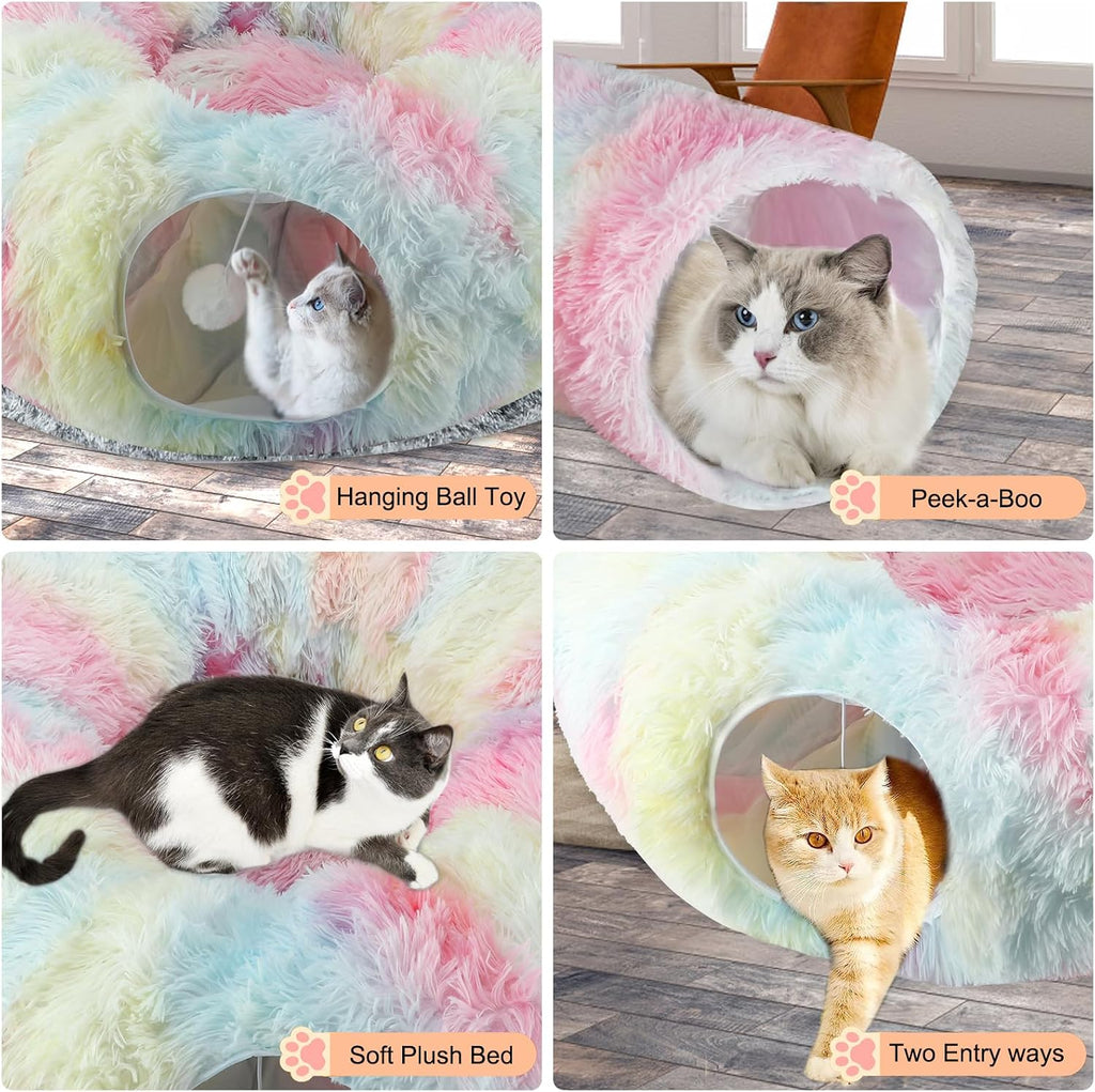 Christmas Tree Cat Tunnel Bed with Middle Mat, Cat Donut Tunnel
