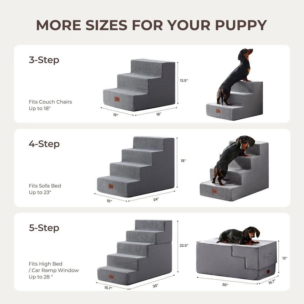 Dog Stairs 3-Step 13.5” H for Bed and Couch Grey