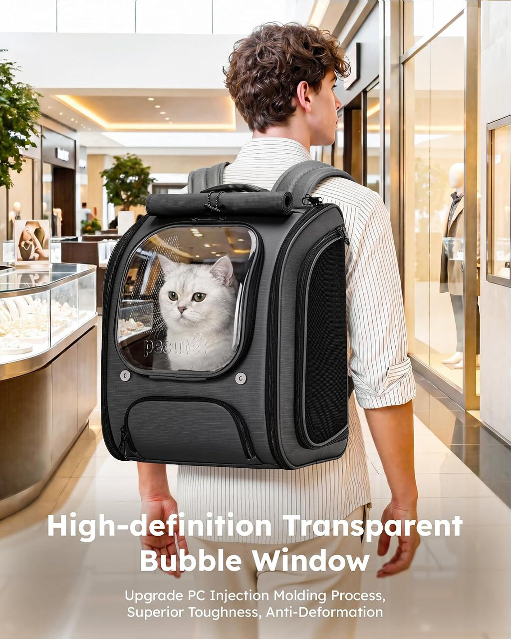 Pecute Cat Backpack Carrier,TPU Leather Dog Backpack,Ergonomic,Dark Gray