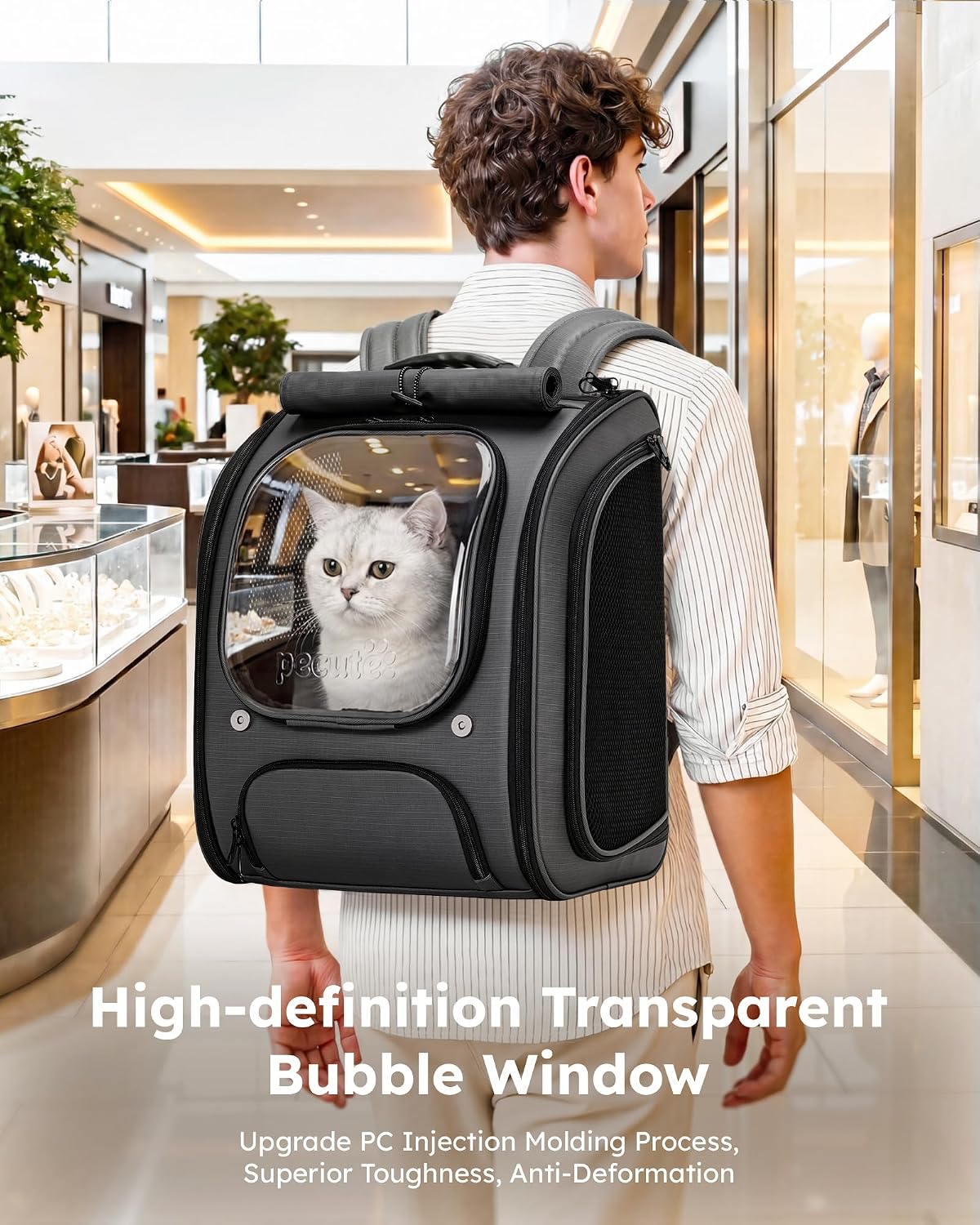Pecute Cat Backpack Carrier,TPU Leather Dog Backpack,Ergonomic,Dark Gray