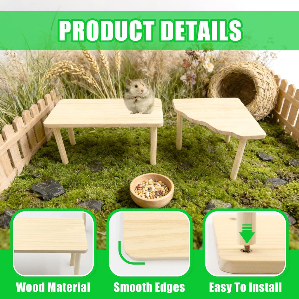 2 Shapes Hamster Platforms Wooden Dwarf Hamster Cage Platform for Hideout