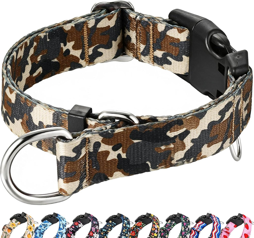 Martingale Collar for Dogs with Buckle No Pull Adjustable Nylon Limited Slip Training Dog Collars (Camouflage, Large)