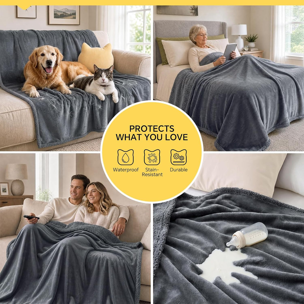 Waterproof Pet Blanket, Liquid Pee Proof Dog Blanket for Sofa Bed Couch, Reversible Sherpa Fleece Furniture Protector Cover for Small Medium Large Dogs Cats, Dark Gray Small（40" x 28"）