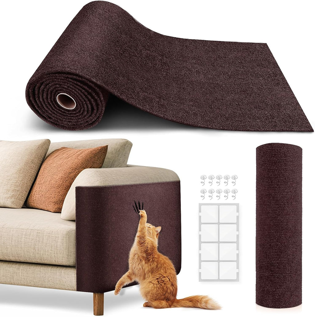 Cat Scratch Furniture Protector, Trimmable Self-Adhesive Carpet, DIY Climb Cat Scratcher Mat for Covering Cat Tower and Couch Protector from Cat Claws（Beige）