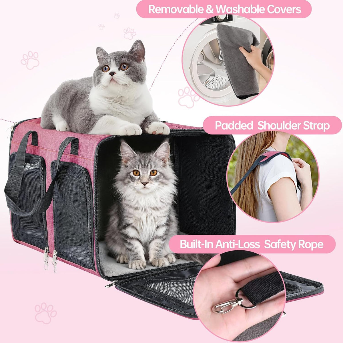 Cat Carrier for 2 Cats Double Pet Carrier Extra Large Multi Cat Travel Pink