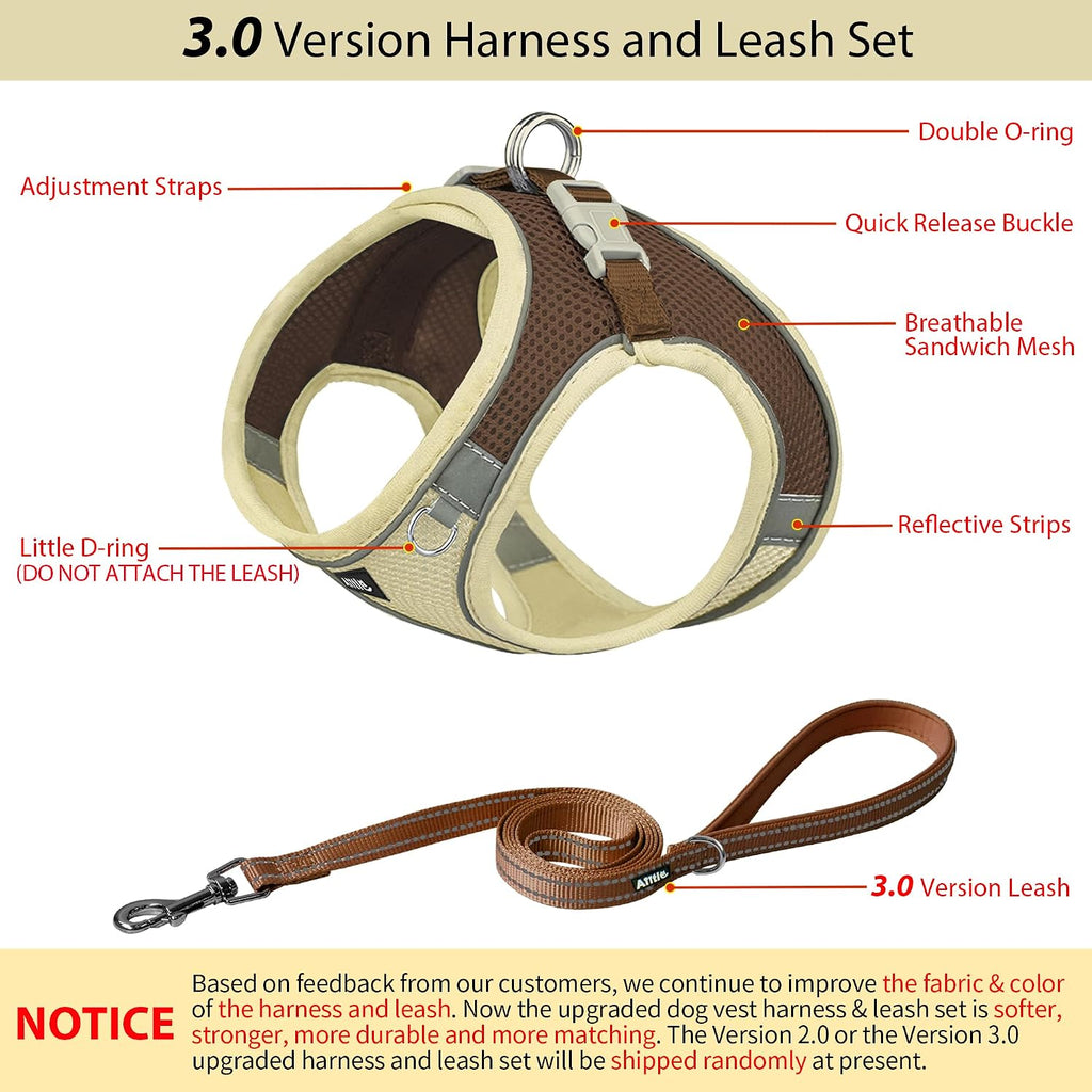 AIITLE Small Dog Harness and Leash Set, Step-in Puppy Pet Vest, Beige S