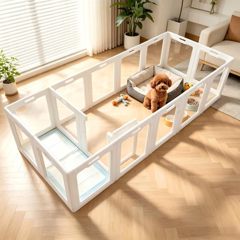 24" H Clear Acrylic Dog Playpen,12-Panel Modern Black Indoor Pet Fence