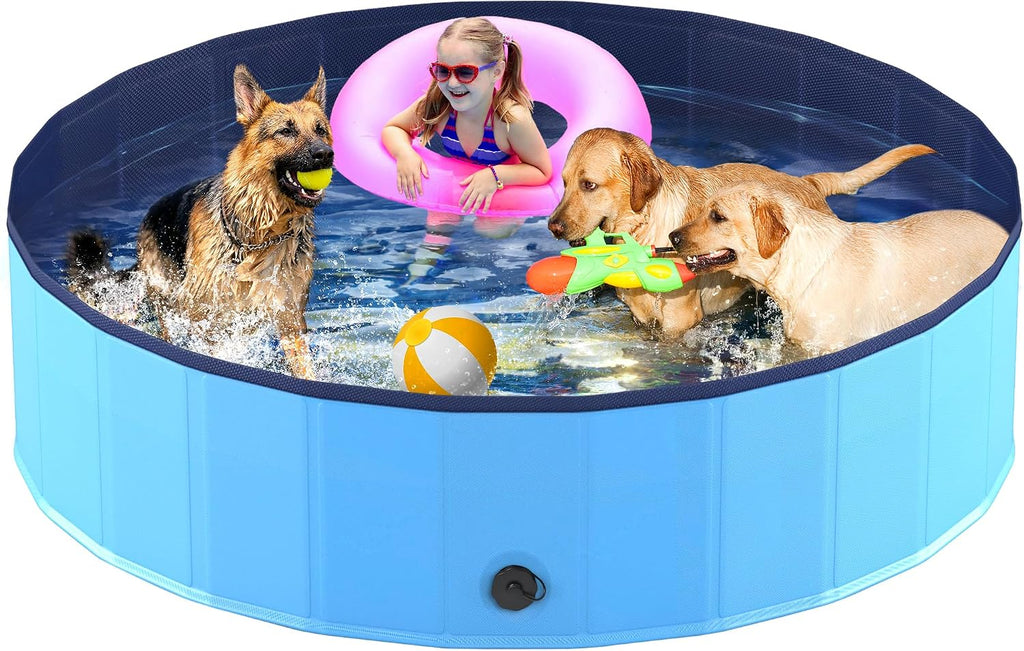 Niubya Foldable Dog Pool, Collapsible Plastic Dog Swimming Pool, 72x12 in