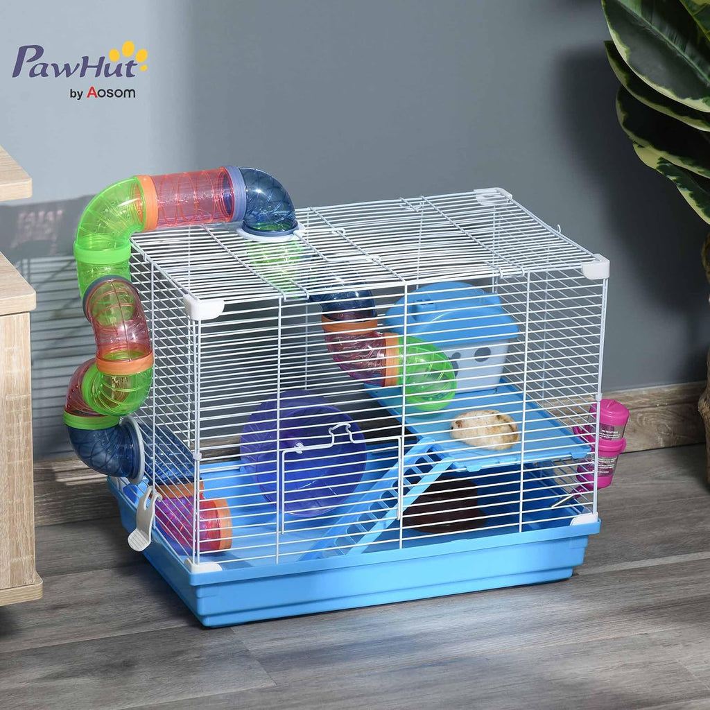 PawHut 2-Level Hamster Cage Metal Wire for Mice Rats with Exercise Wheel
