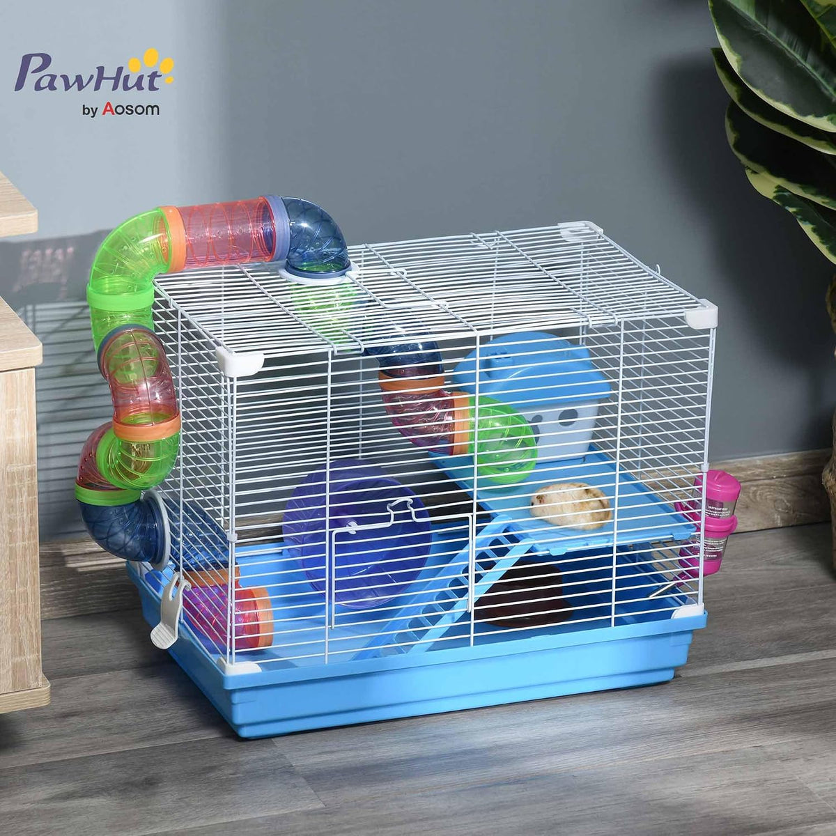 PawHut 2-Level Hamster Cage Metal Wire for Mice Rats with Exercise Wheel