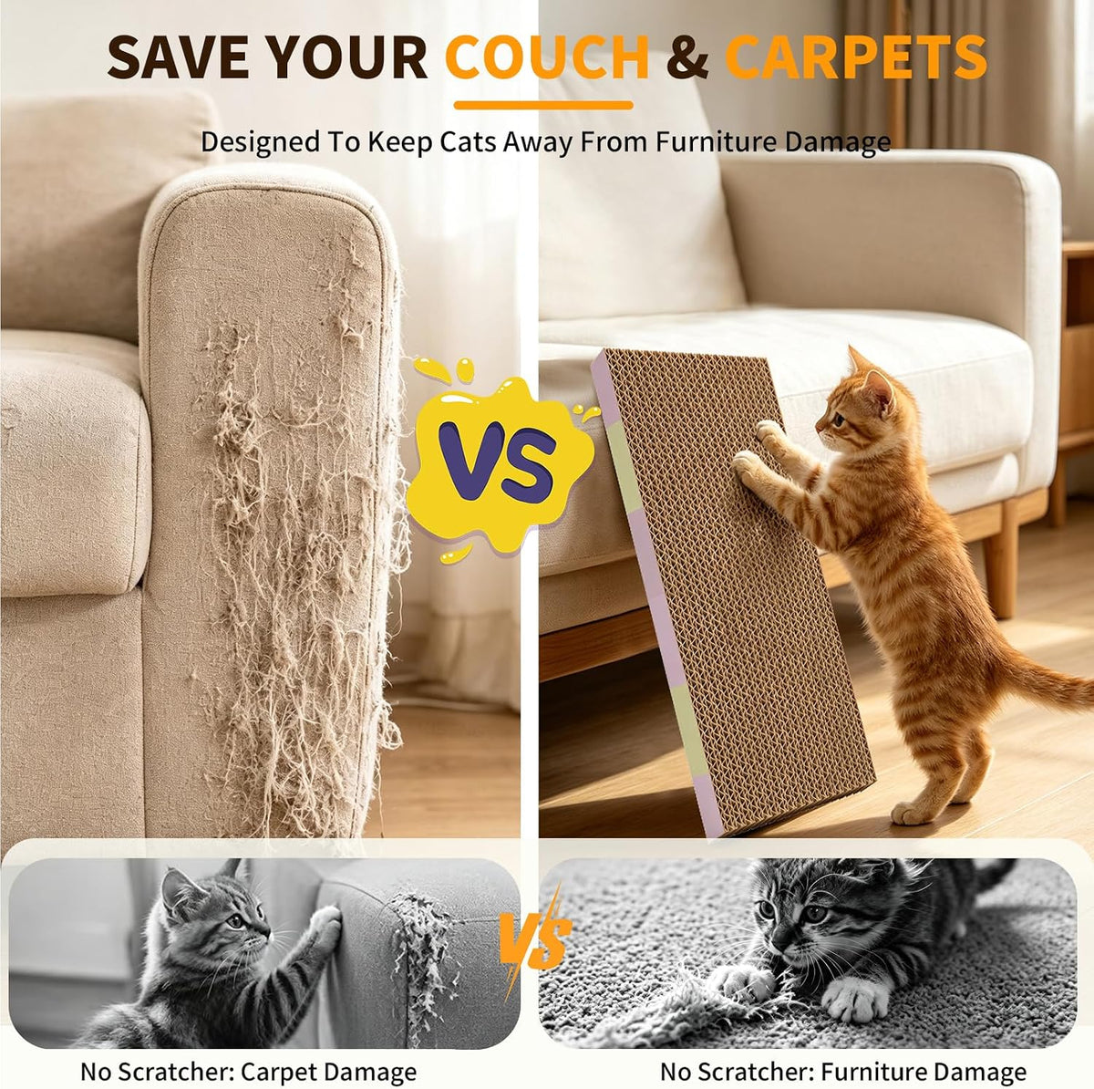 5-Pack Reversible Cat Scratcher Pad, Durable Scratching Board