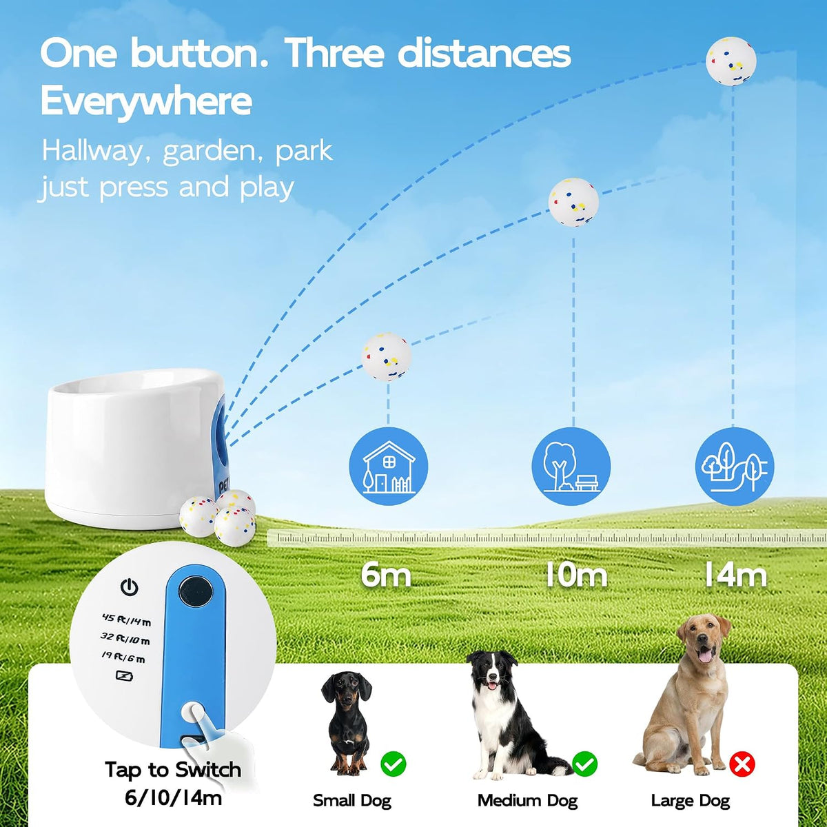 Pet Prime Upgraded Automatic Ball Launcher for Small/Medium Dogs,Rechargeable Dog Ball Thrower for Indoor/Outdoor Exercise & Interactive Play,Adjustable 19-45ft Thrower with 3PCS 2.2" ETPU Balls