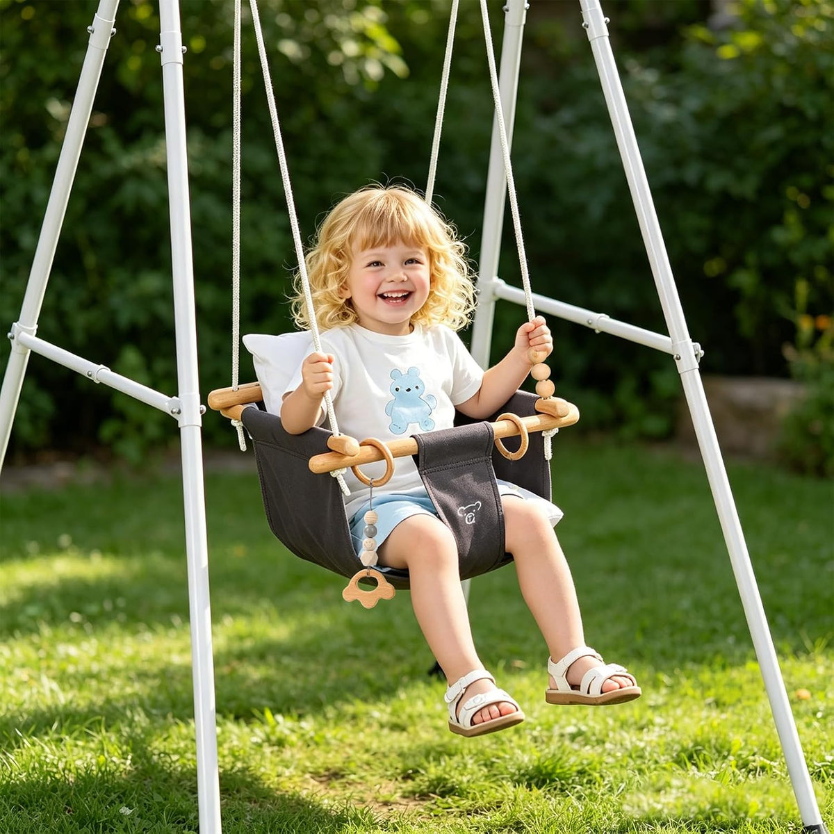 Baby Swing, Toddler Swing, Baby Swing with Stand, Swing Set for Infant, Outdoor Indoor Swing Set with Canvas Cushion Seat