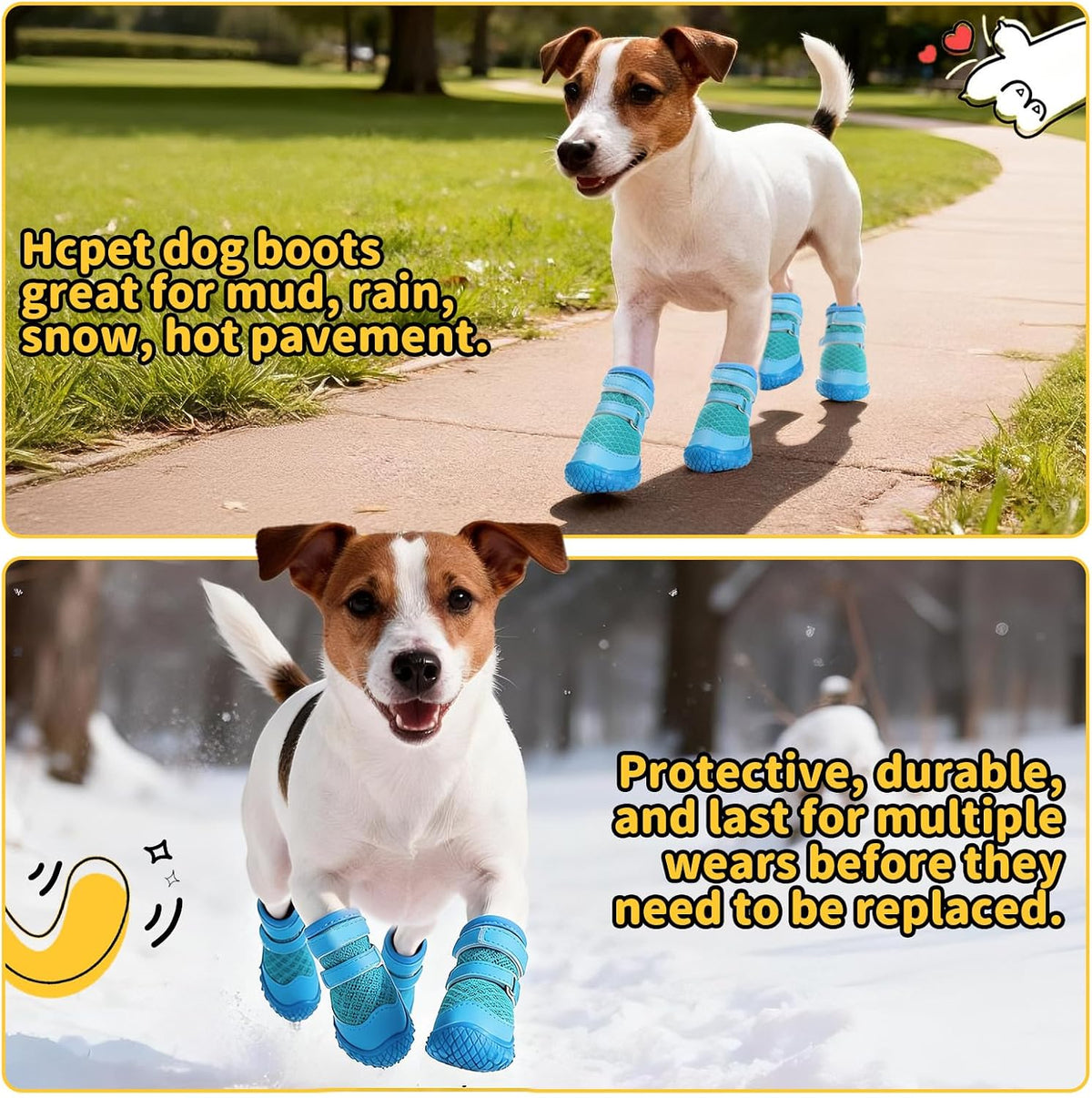 Dog Shoes for Small Dogs, Dog Boots & Paw Protectors for Hot Pavement Winter Snow Hiking, Anti-Slip Dog Booties for Hardwood Floor Blue Size 3