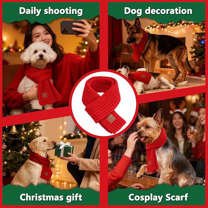 BWOGUE 2-Piece Knitted Dog Christmas Scarf & Bandana - Image 5