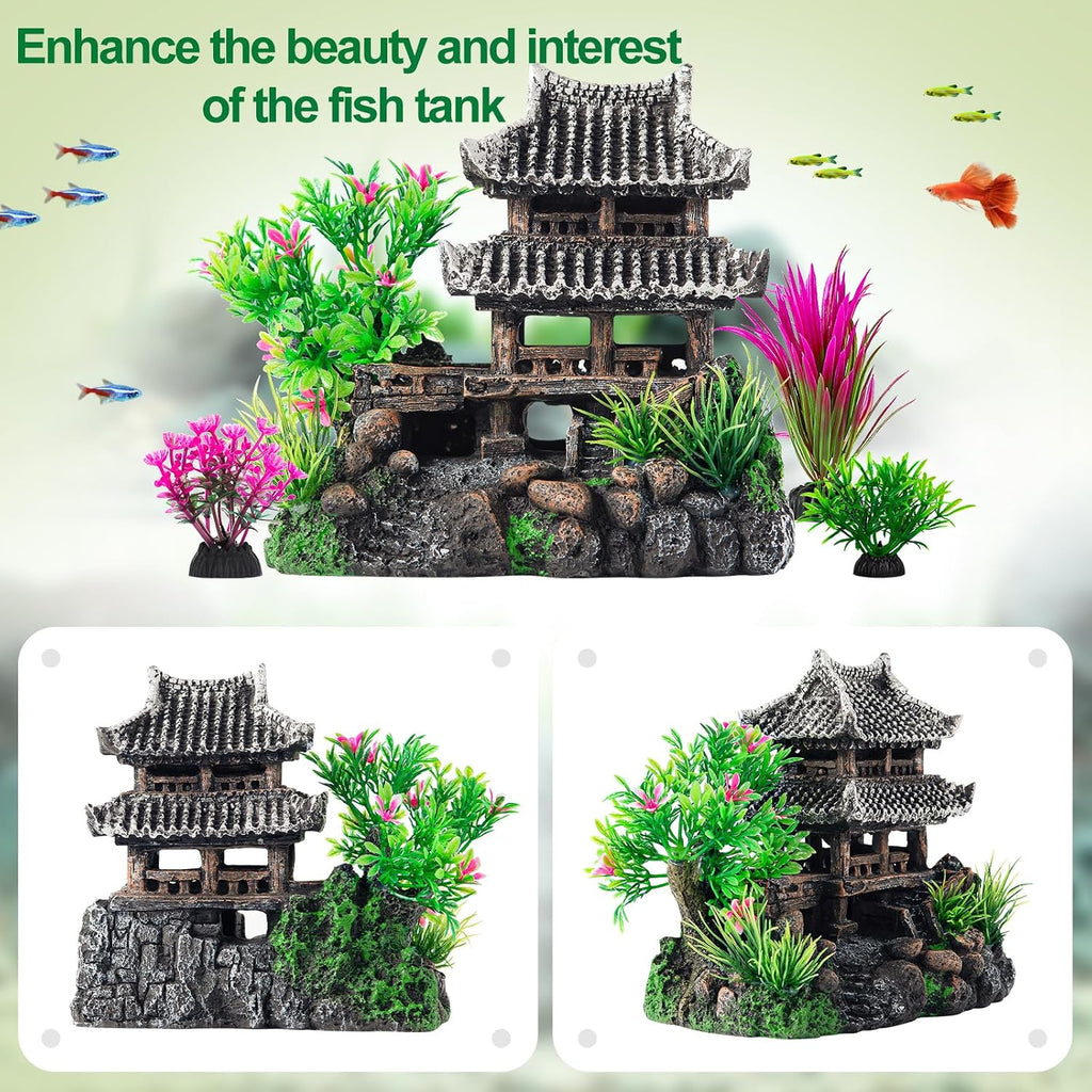 CousDUoBe 9Pcs Resin Castle Decorations Set，Realistic Fish Tank Castle with Eco-Friendly Design,Fish Tank Decorations Aquarium Accessories