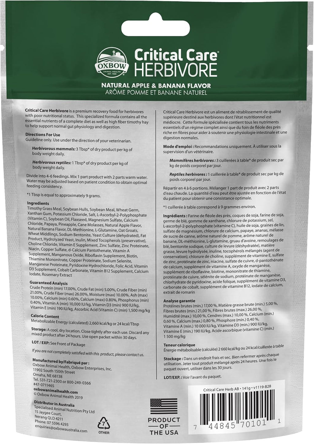 Oxbow Critical Care Herbivore, Rabbit & Guinea Pig, Apple Banana, 141 g