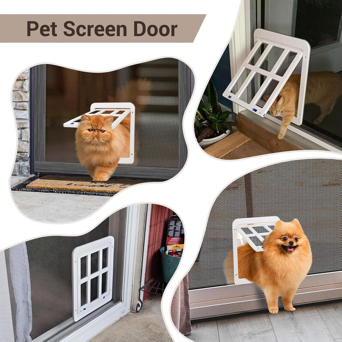 Cat Door for Screen Door with Magnetic Auto-Close, Dual Lockable Tabs Doggy Screen Door, Pet Easy Access for Sliding Screen Door & Window