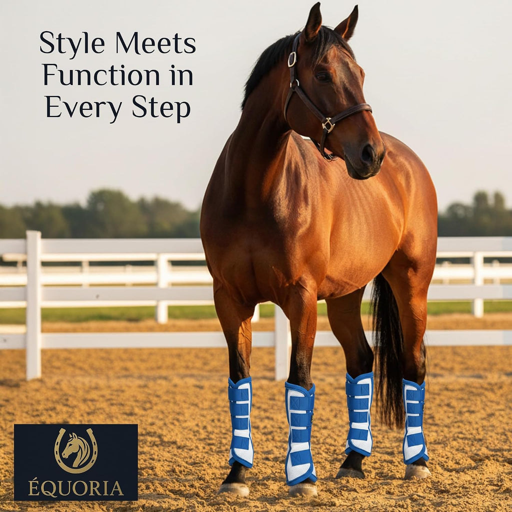 Premium Fly Boots for Horses (4 Pieces) –Durable and Comfortable Fly Leg Wraps for Big Horses – Protective Outer Mesh Design – Elegant and Breathable Set of 4 Horse Fly Boots