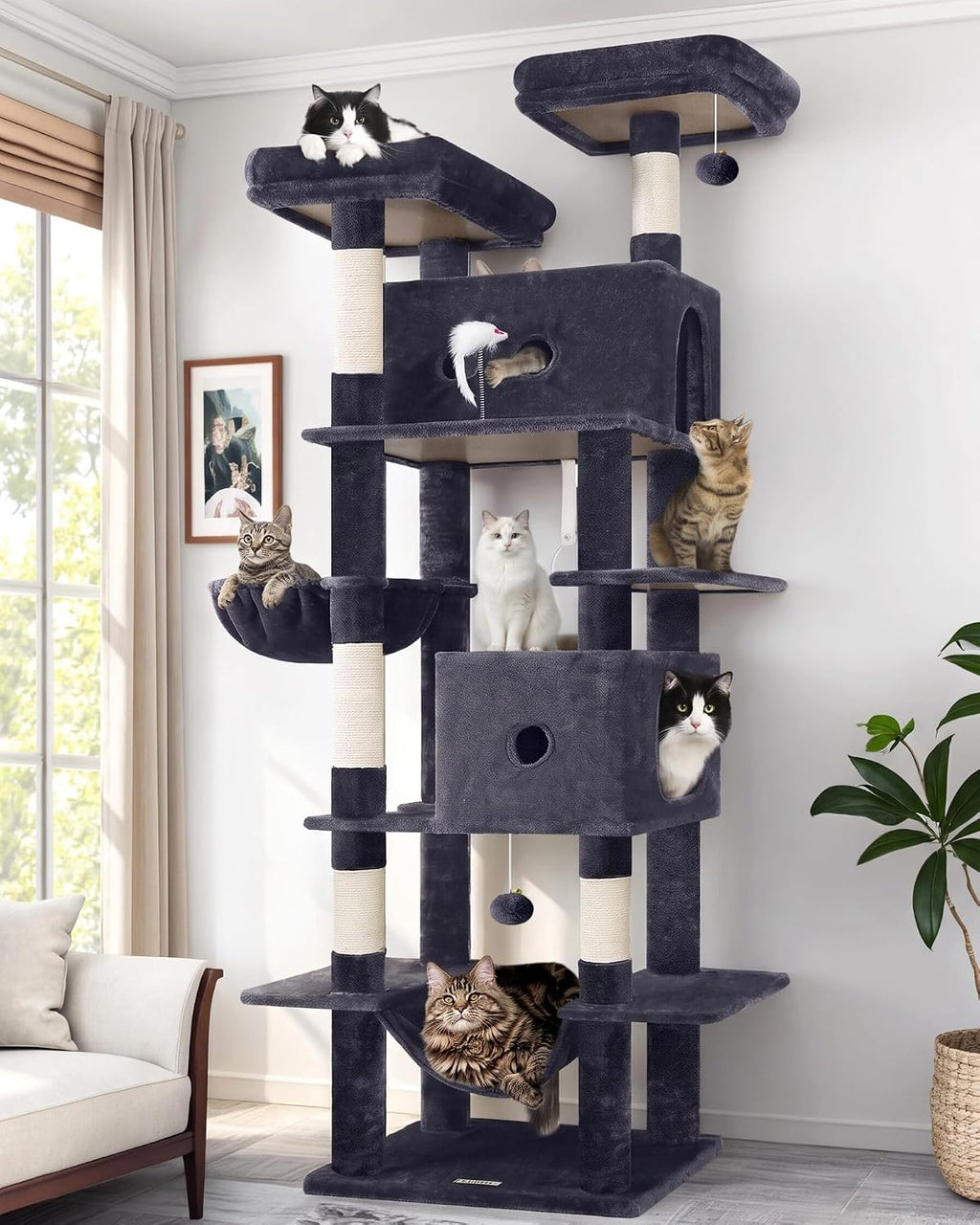Globlazer 80in Cat Tree Tower for Indoor Cats Large Adult, S80B, Dark Grey