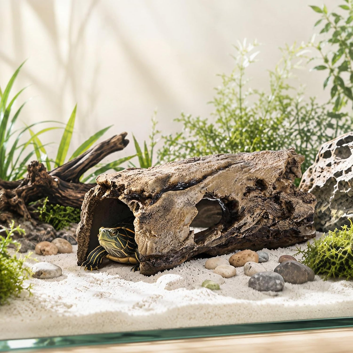 M METERXITY 1-Pack Reptile Hide Basking Platform, Cement, Small, Brown