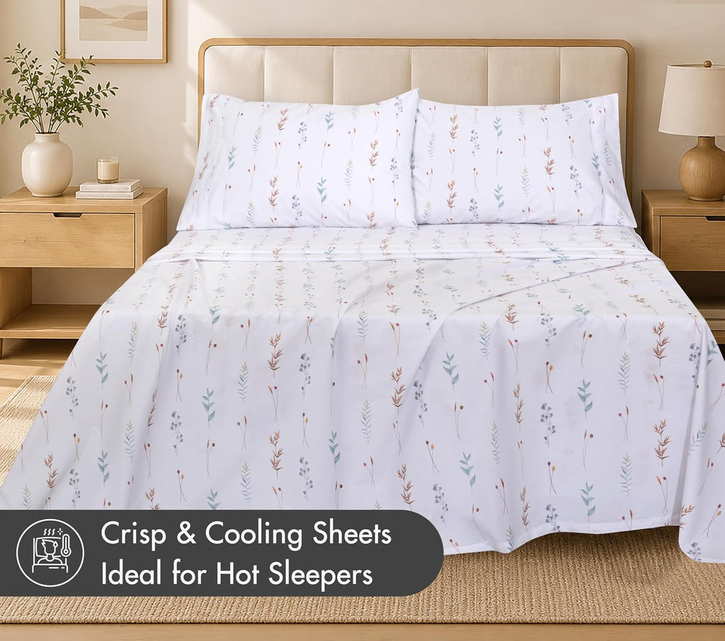 ZOYER 100% Cotton Queen Sheets, Percale Weave, Fairy Meadows