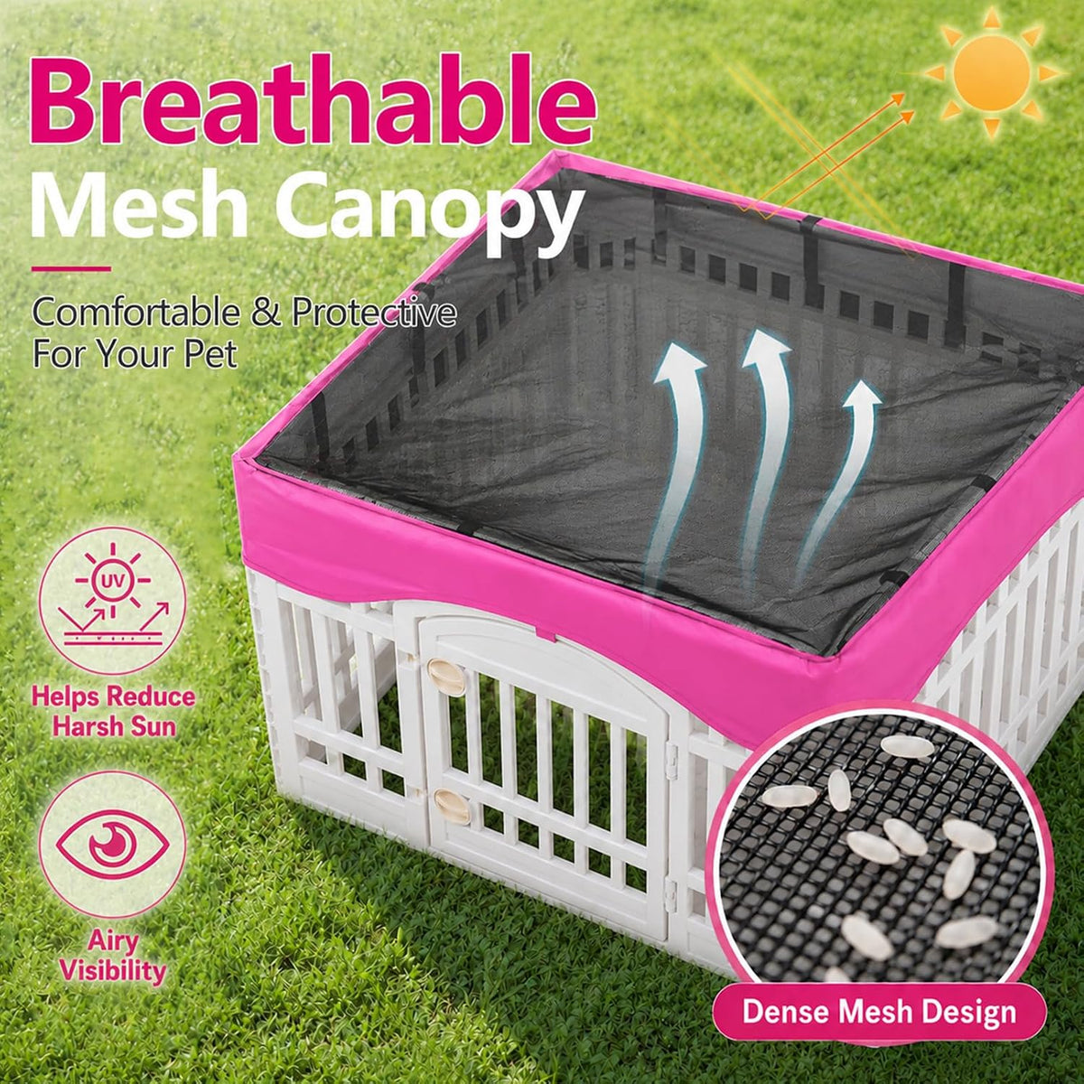 Dog Playpen Mesh Top Cover Fits 36 Inch 4-Panel Pet Play Pen,Pink