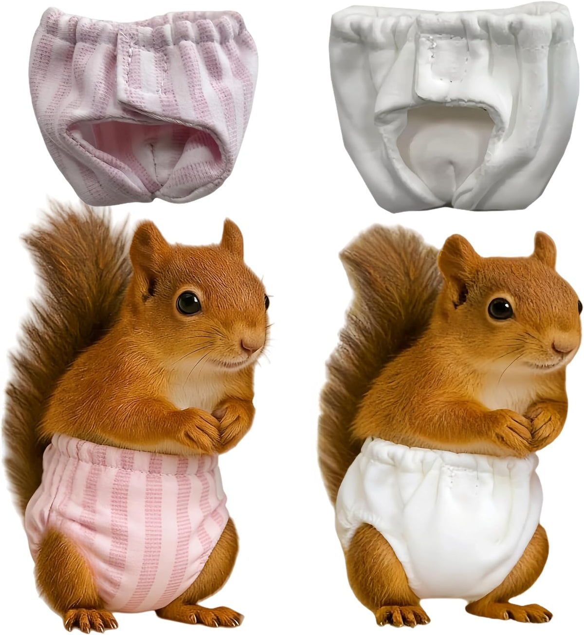 2PCS Washable Squirrel Diapers - Reusable Small Pet Diapers with Strong Hook and Loop Leak-Proof Urine Wet Pants with Adjustable Waistline for Squirrel,Rat,Groundhog-Pink&White,S